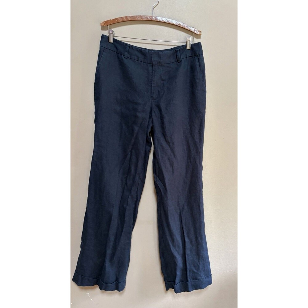 Chaps Women's 100% Linen Black Dress Pants Wide Leg Trousers Size 12 Career
